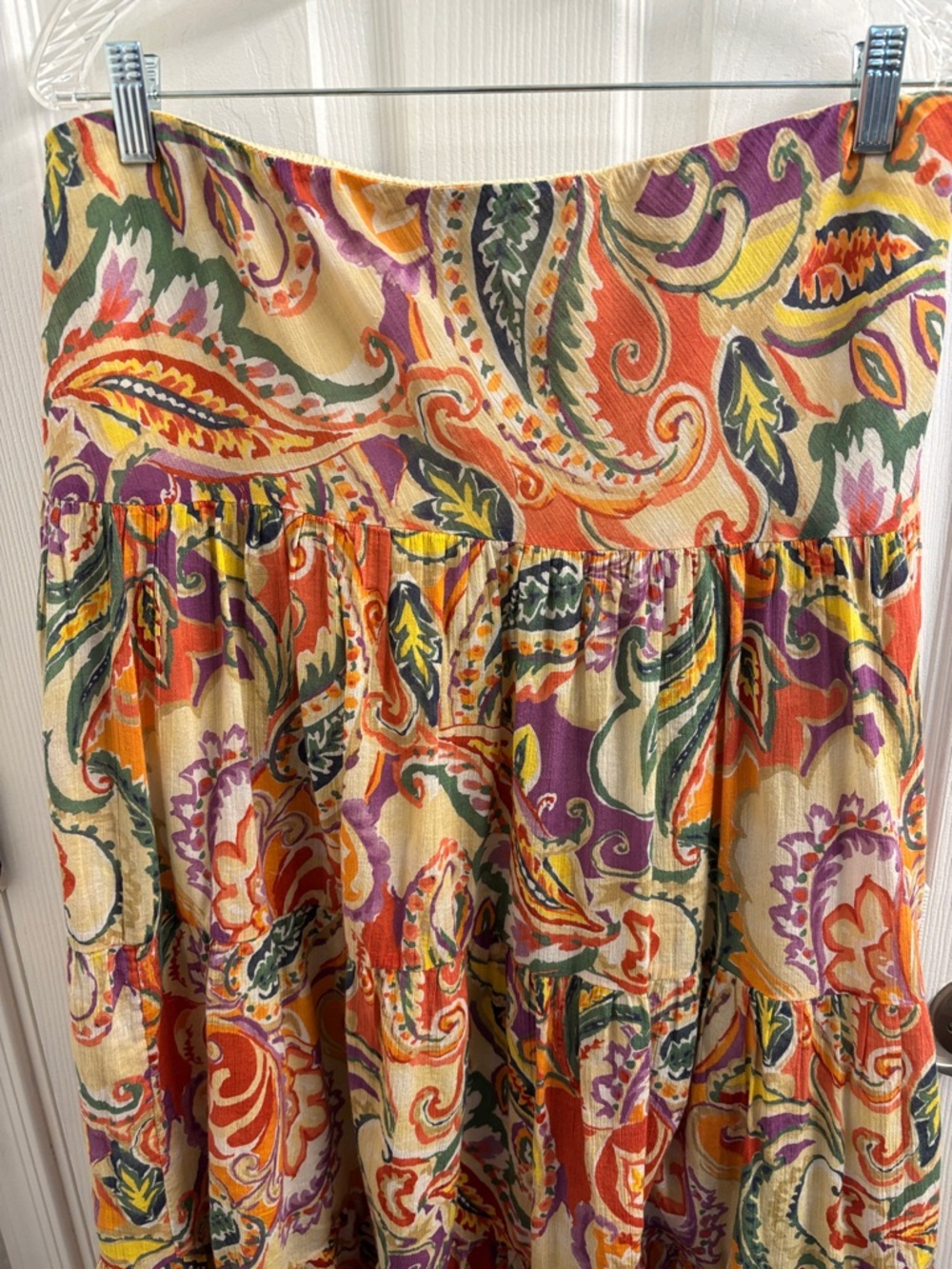 Women's CHAPS Paisley Tiered Midi Cotton BOHO Skirt - Multicolor - Picture 3 of 11